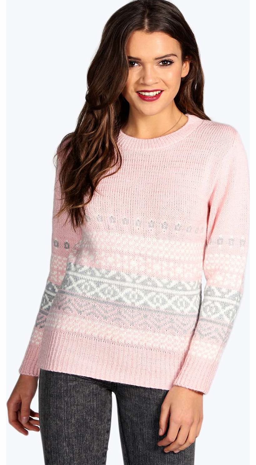 Alice Soft Kinit Fairisle Jumper - pink azz14087