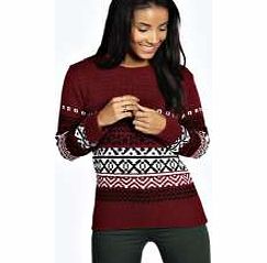 boohoo Alice Soft Knit Fairisle Jumper - wine azz21514