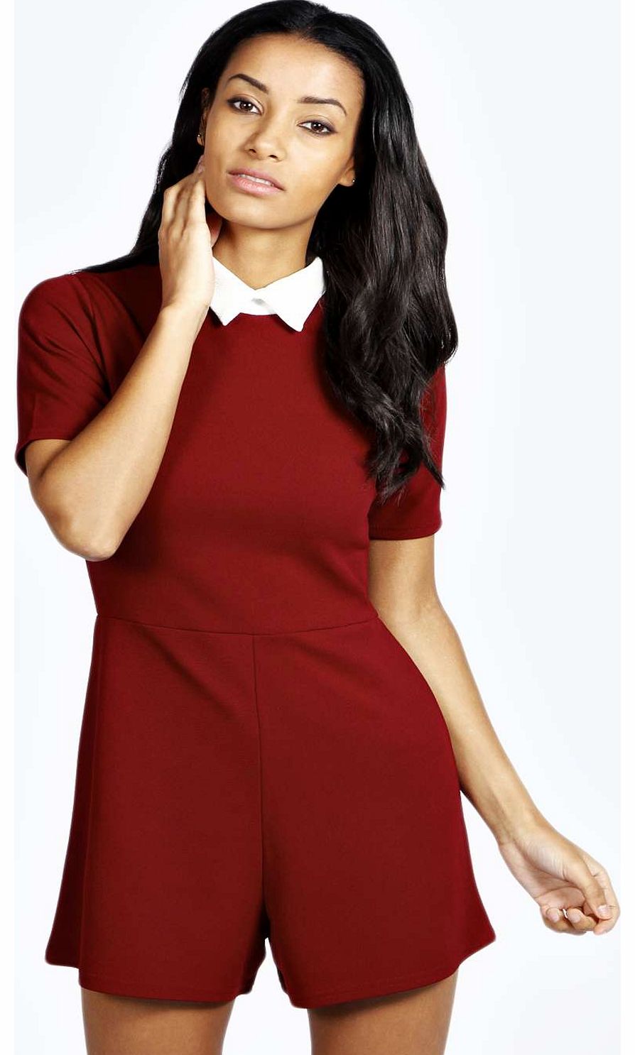 Alisa Solid Contrast Collar 1/2 Sleeve Playsuit