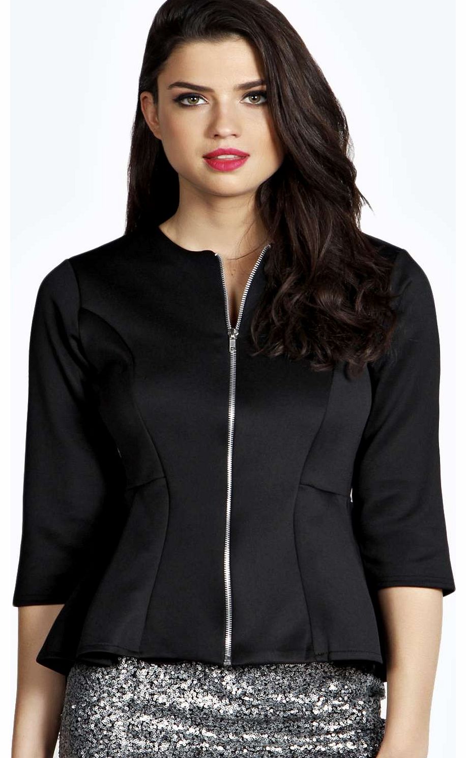 boohoo Aliyah Zip UP Peplum Blazer - black azz15563