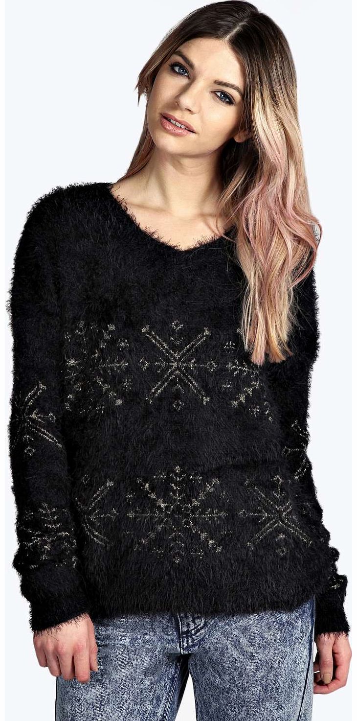 boohoo Aliza Metallic Snowflake Jumper - black azz14054