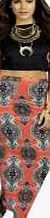 boohoo All Over Paisley Tile Print Maxi Skirt - coral