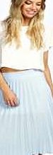 boohoo All Over Pleated Crepe Midi Skirt - baby blue