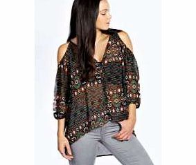 boohoo Amanda Cut Out Shoulder Nordic Aztec Print