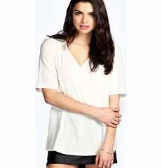 boohoo Amber Plain Woven V Neck Blouse - cream azz20556