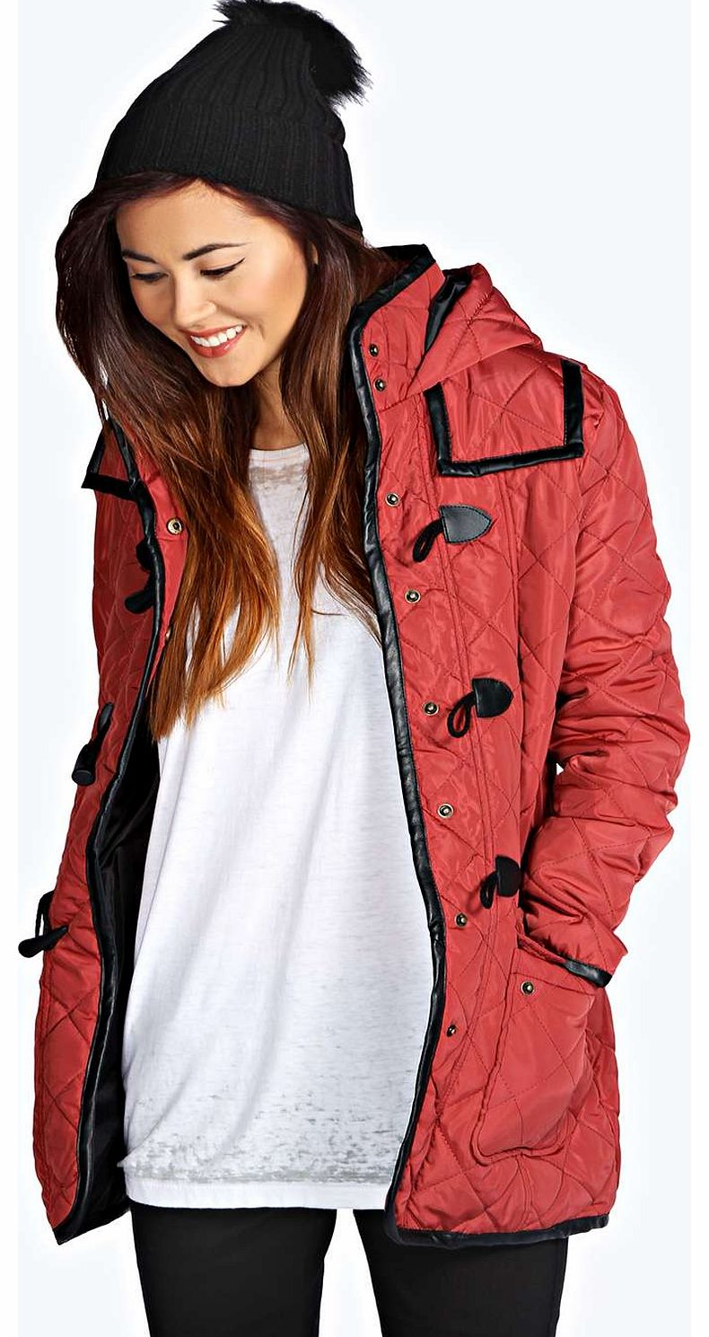 boohoo Amber Quilted PU Trim Duffle Coat - rust azz16816