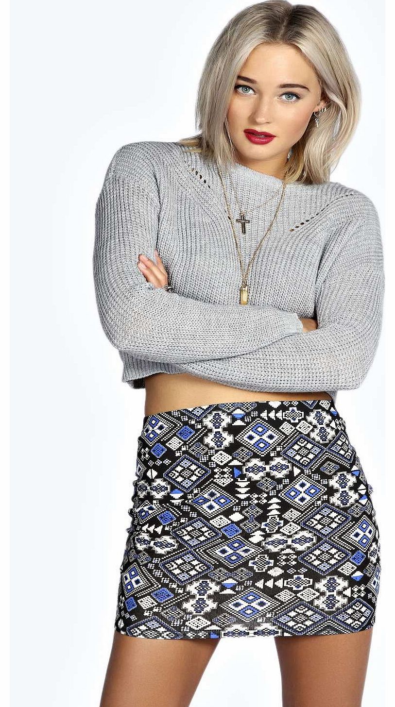 boohoo Amelia Aztec Print Mini SKirt - blue azz16881