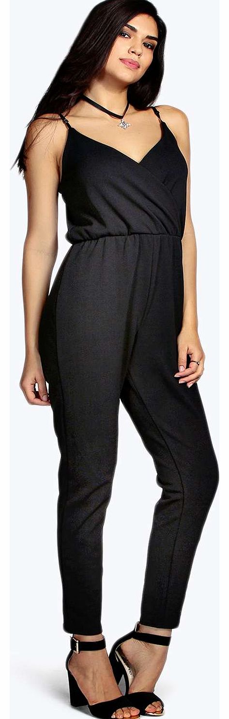 boohoo Amelia Cami Wrap Crepe Jumpsuit - black azz18523