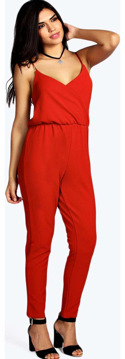 boohoo Amelia Cami Wrap Crepe Jumpsuit - rust azz18523