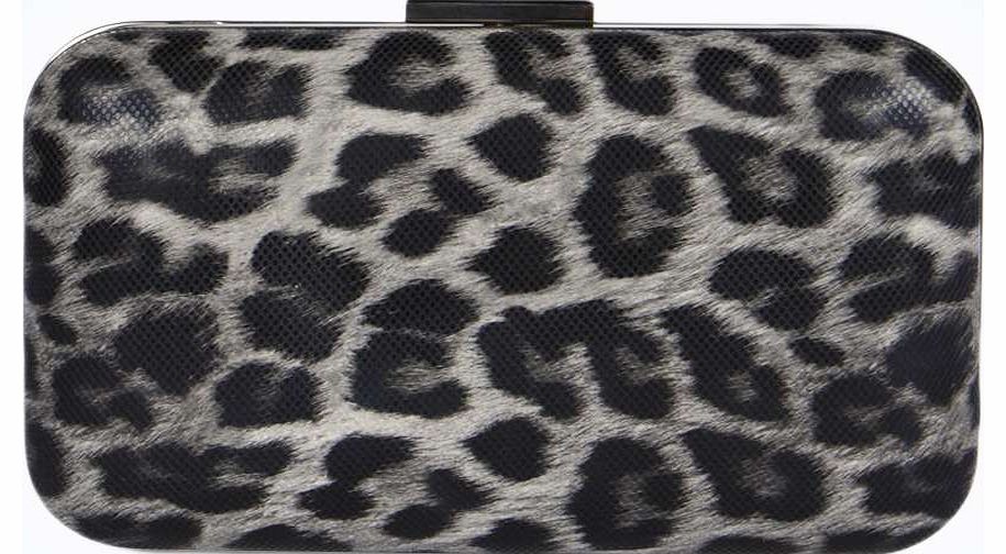 boohoo Amelia Leopard Print Box Clutch Bag - grey