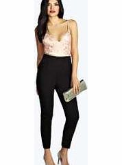 boohoo Amelia Metallic Lace Strappy Jumpsuit - blush