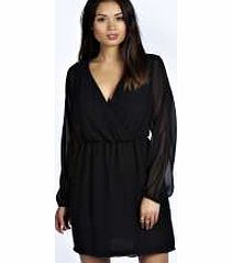 Amy Chiffon Long Sleeve Skater Dress - black
