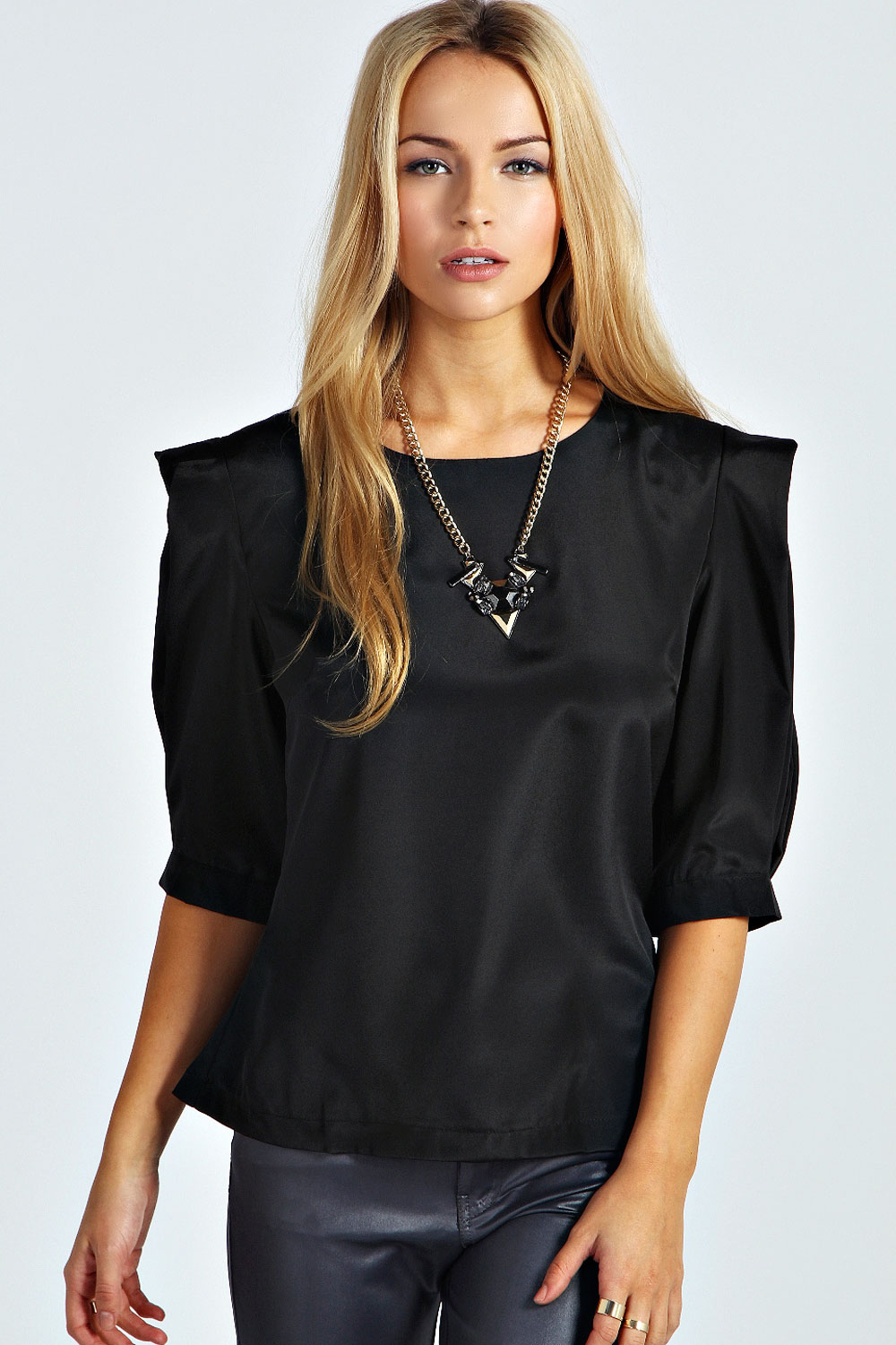 boohoo Amy Exaggerated Sleeve Blouse - black, black