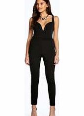 boohoo Anabelle Plunge Neck Skinny Leg Jumpsuit - black