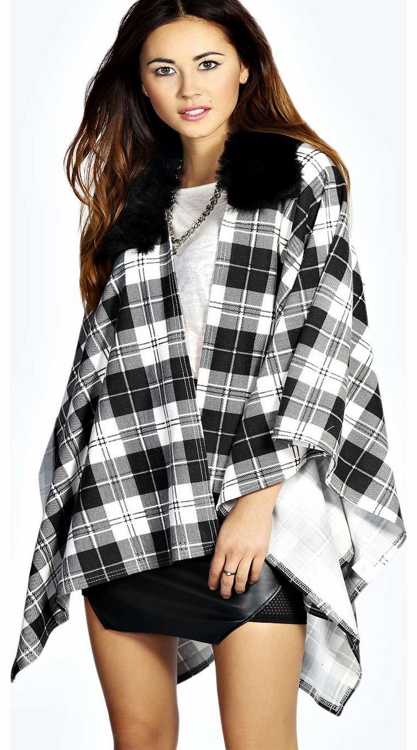 boohoo Anee Cape With Detachable Faux Fur Collar - grey