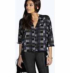 boohoo Angel Check Open Collar 3/4 Sleeve Blouse -
