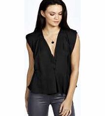 boohoo Angela Pleat Front V Neck Blouse - black azz24314