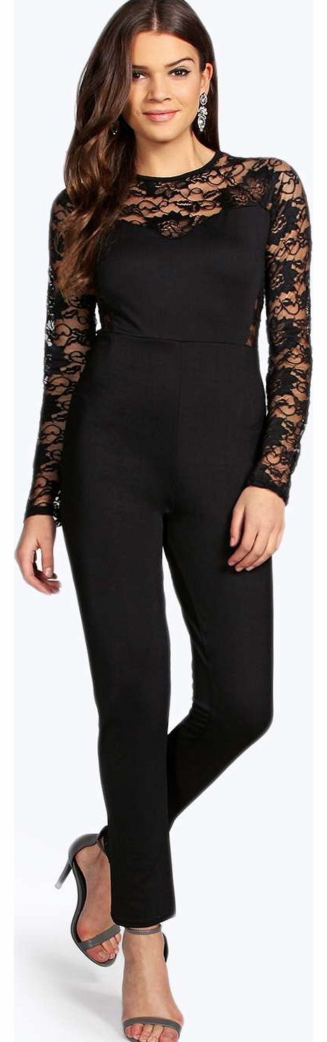 Angelina Lace Back Wide Leg Jumpsuit - black