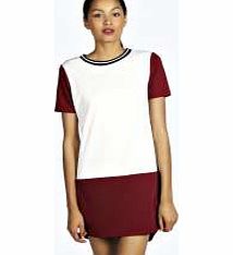 boohoo Angie Colour Block Rib Shift Dress - wine azz22984