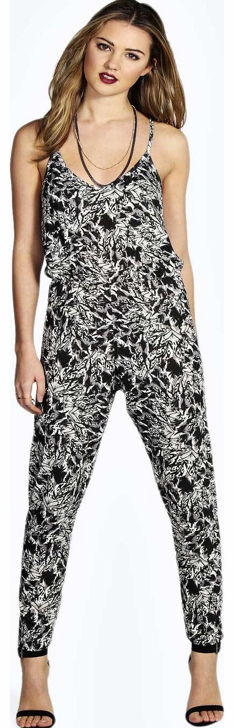 boohoo Anistacia Abstract Print Strappy Jumpsuit -