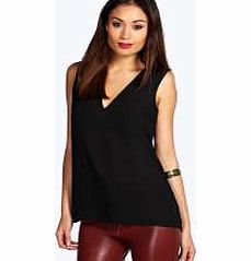 boohoo Anna Deep V Neck Sleeveless Tank - black azz20284