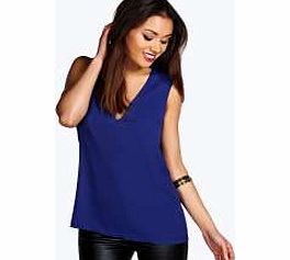boohoo Anna Deep V Neck Sleeveless Tank - cobalt azz20284