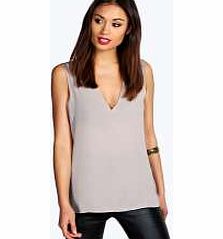 boohoo Anna Deep V Neck Sleeveless Tank - grey azz20284