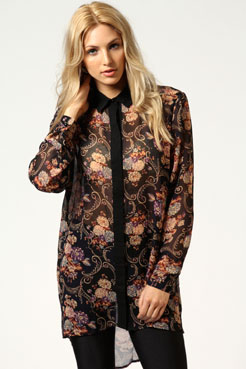 boohoo Anna Herritage Floral Paisley Chiffon Blouse