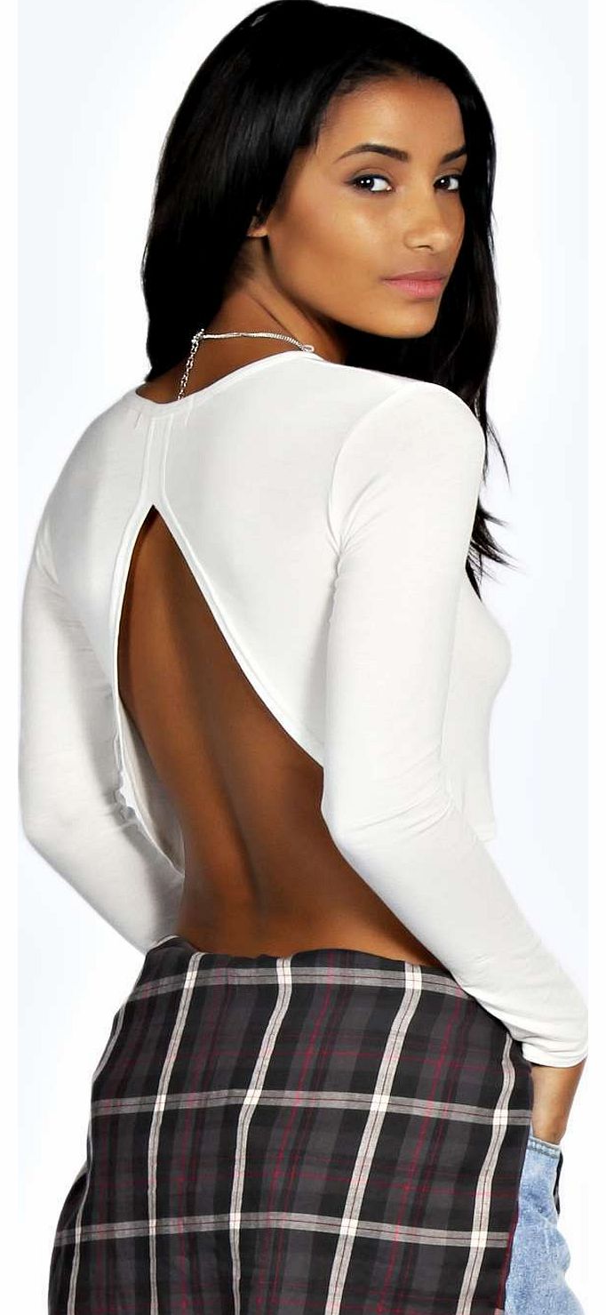 boohoo Anna Long Sleeve Open Back Crop Top - ivory