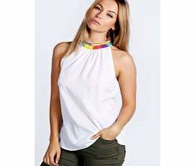 Anni Embellished Neckline Halter Woven Top -