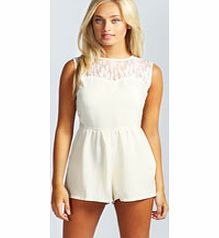 boohoo Annie Lace Insert Playsuit - ivory azz43975