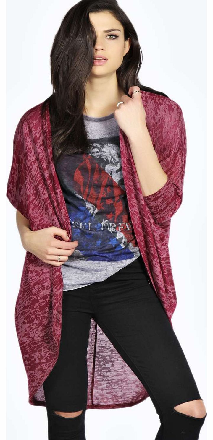 boohoo Anya Oversized Slub Batwing Jersey Kimono - wine