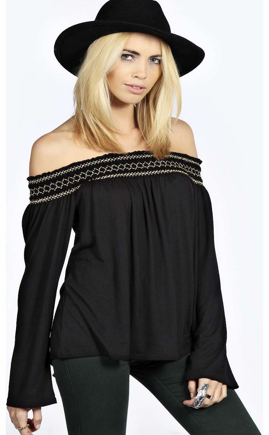 boohoo Arabella Lurex Stitch Off The Shoulder Top -