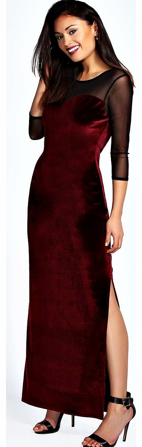 boohoo Arabella Mesh Sleeve Sweetheart Velvet Maxi