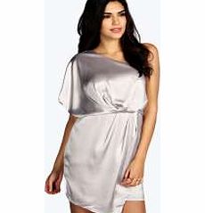 boohoo Arabella Silky Draped Dress - silver azz20969