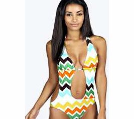 boohoo Arizona Zig Zag Print Cut Out Swimsuit - multi