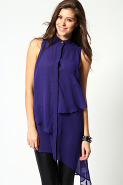 boohoo Ashella Sleeveless Double Layer Asymetric Blouse