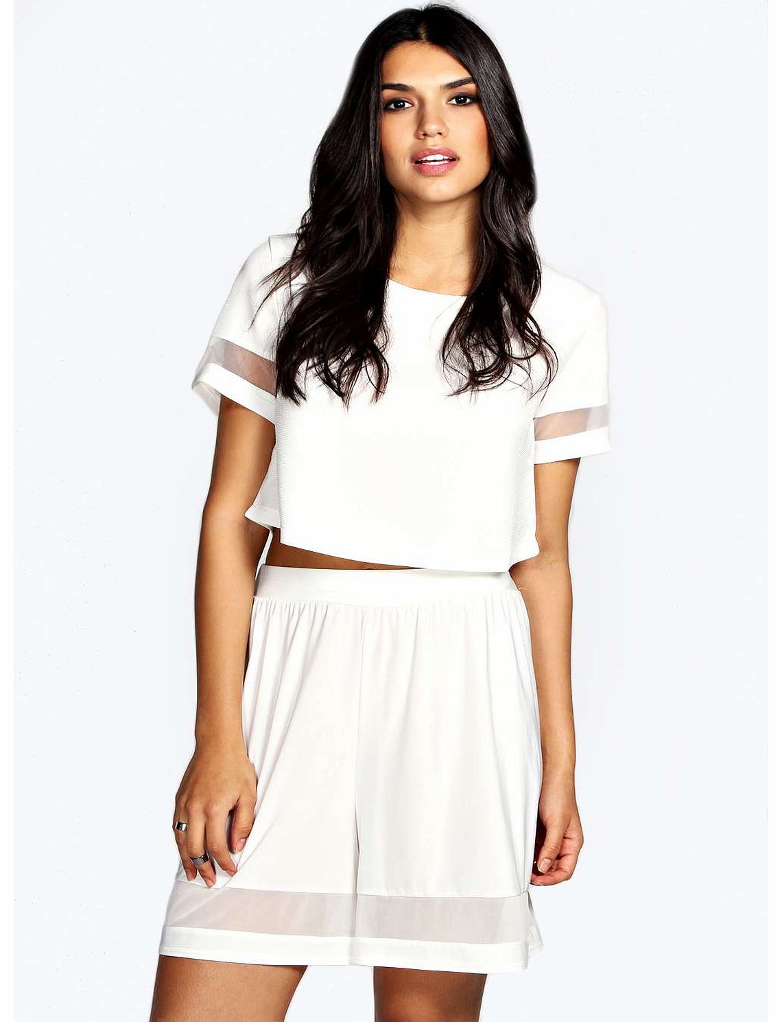 boohoo Ashley Mesh Insert Culotte - ivory azz19257