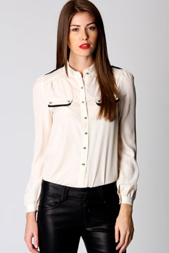boohoo Ashley Stand Up Collar Blouse Female