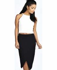 boohoo Asymmetric Hem Midi Skirt - black azz11749