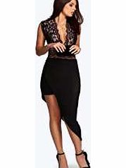 boohoo Asymmetric Hem Soft Touch Midi Skirt - black