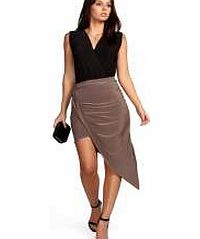 boohoo Asymmetric Hem Soft Touch Midi Skirt - mocha