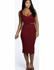 boohoo Aubrey Belted Sweetheart Neck Midi Bodycon Dress