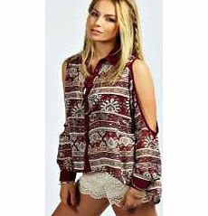 boohoo Aubrey Paisley Print Cold Shoulder Blouse - red