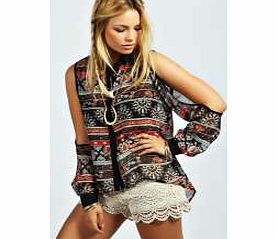 boohoo Aubrey Paisley Print Cold Shoulder Blouse -