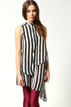 boohoo Aubrey Wide Stripe Chiffon Blouse Female