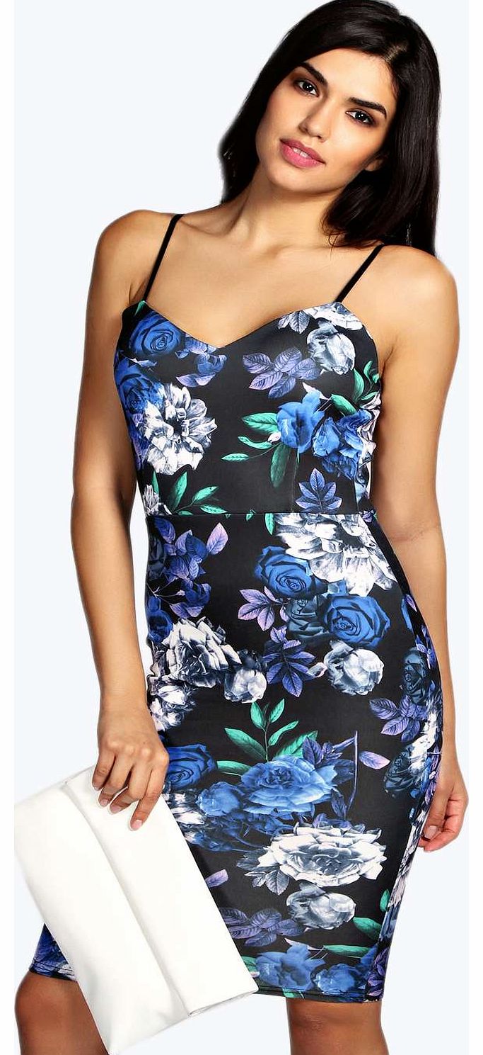 boohoo Audra Sweetheart Dark Floral Midi Dress - multi