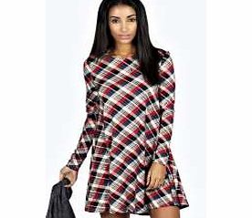 boohoo Avery Brushed Knit Checked Swing Dress - multi