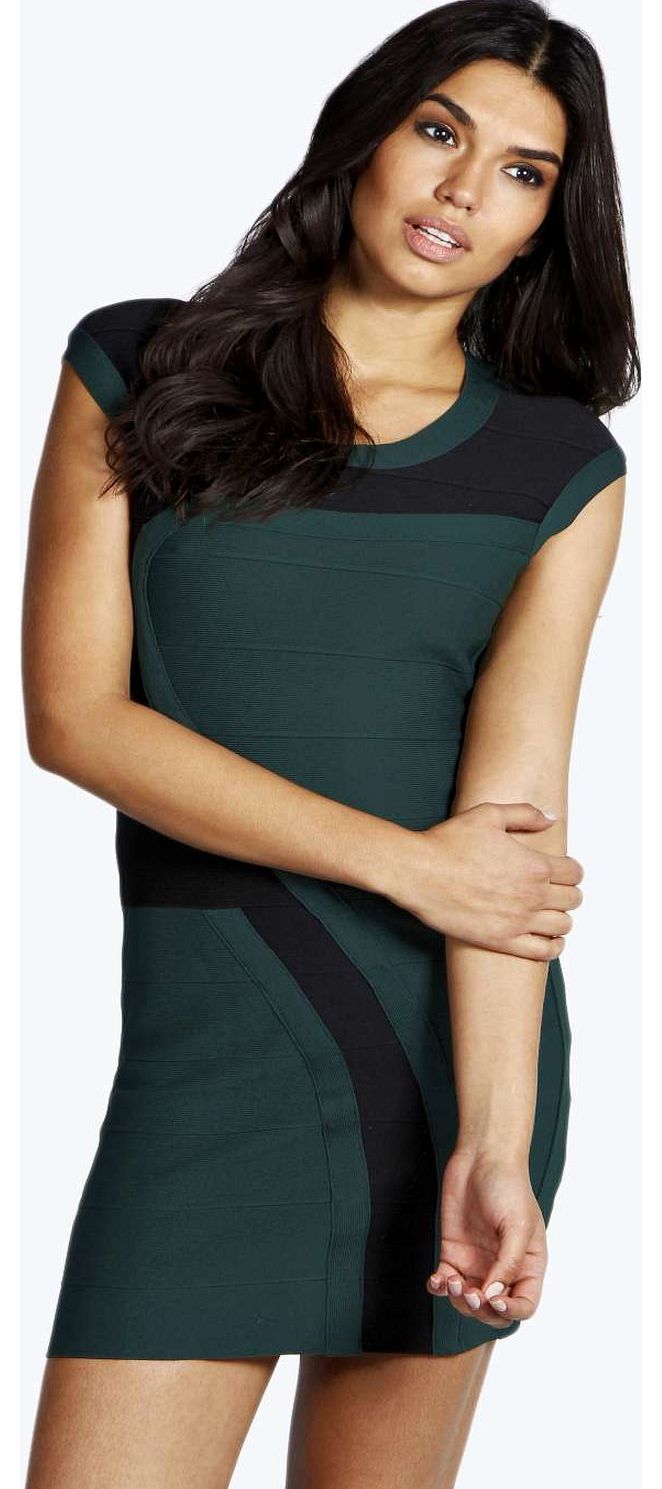 boohoo Avril Contrast Bandage Bodycon Dress - green
