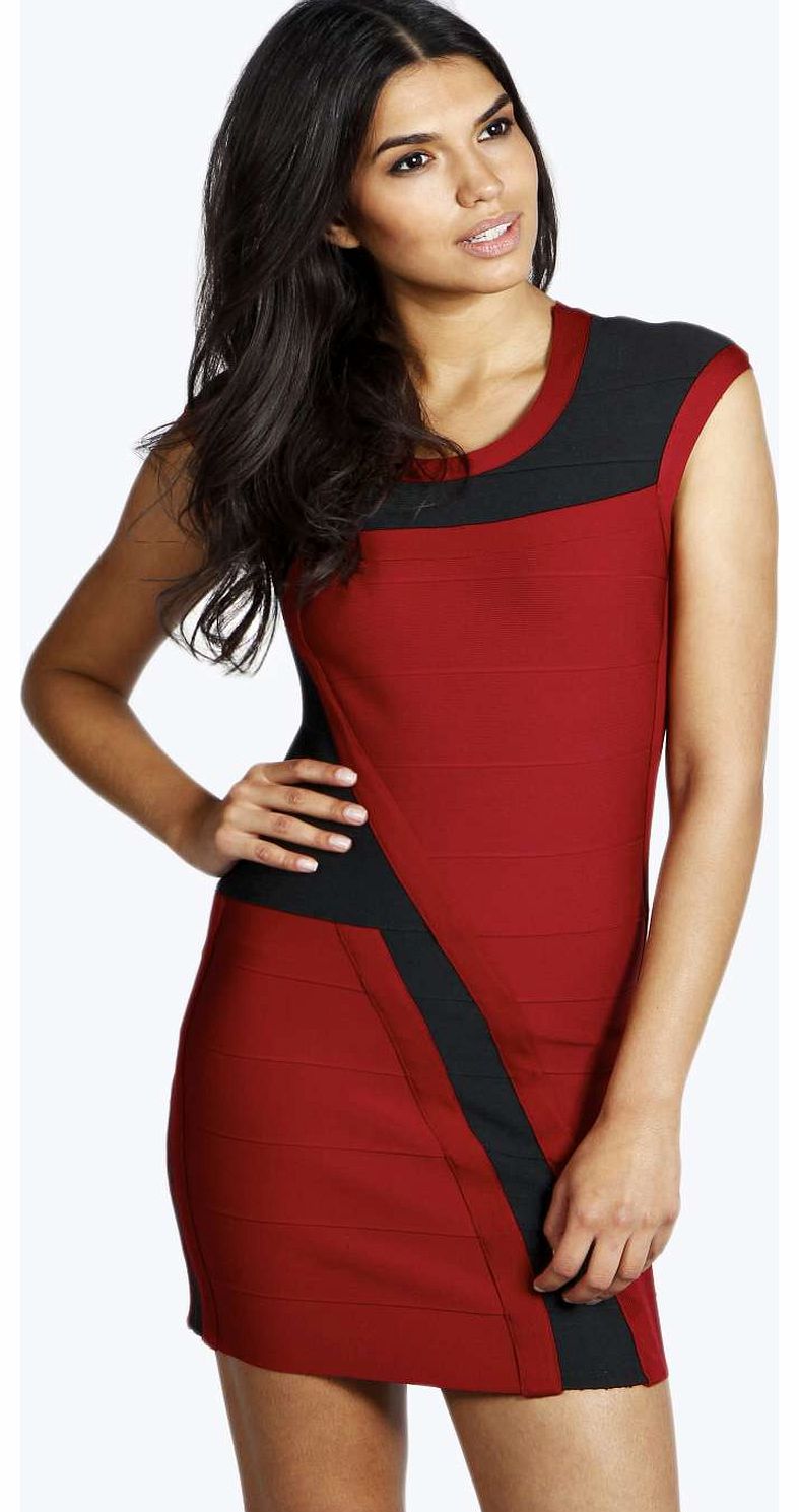 boohoo Avril Contrast Bandage Bodycon Dress - red